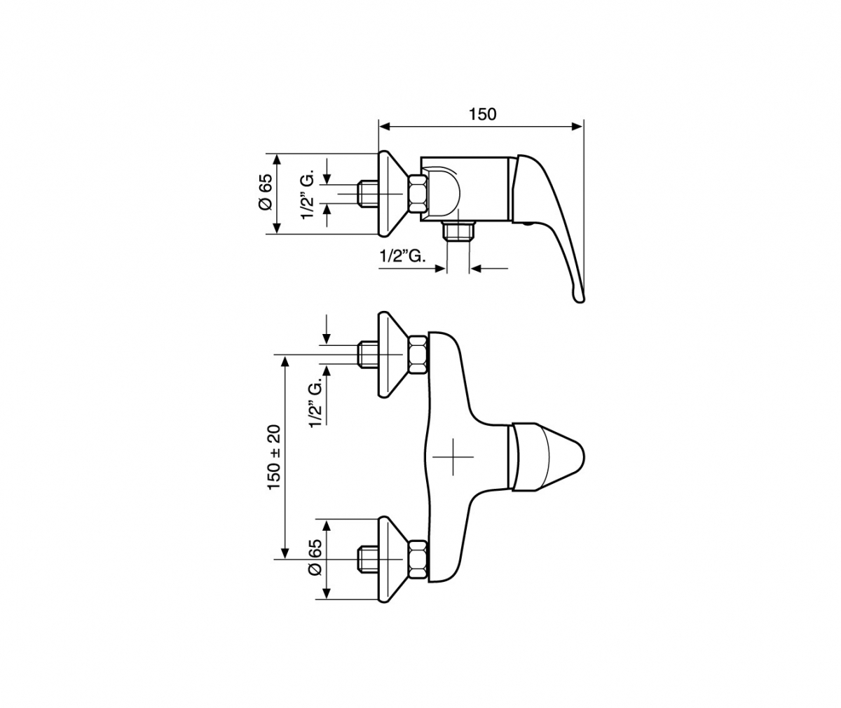AMBRA SHOWER MIXER TECHNICAL DRAWING